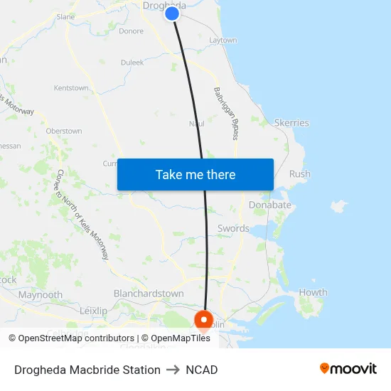 Drogheda Macbride Station to NCAD map