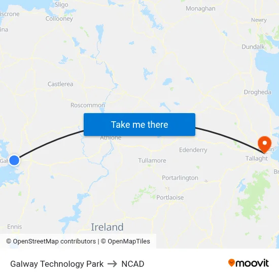 Galway Technology Park to NCAD map