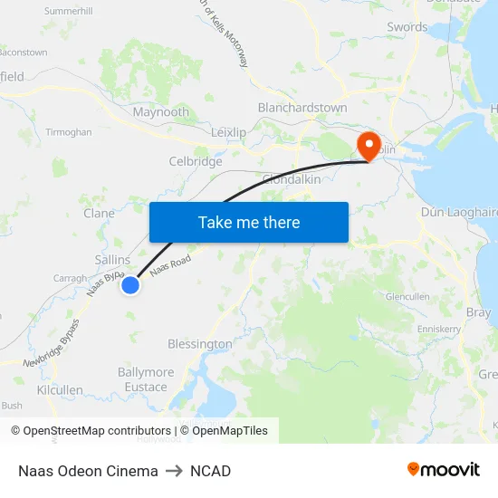Naas Odeon Cinema to NCAD map