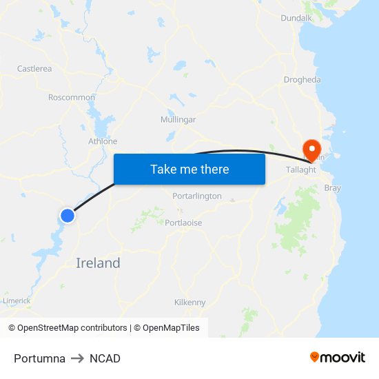 Portumna to NCAD map