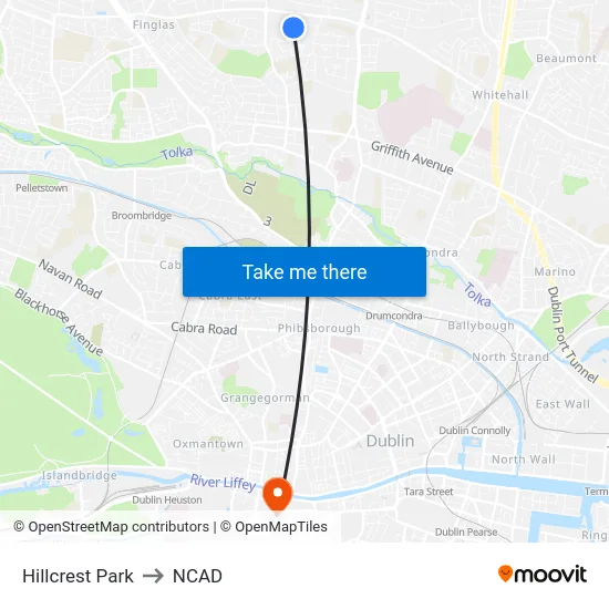 Hillcrest Park to NCAD map