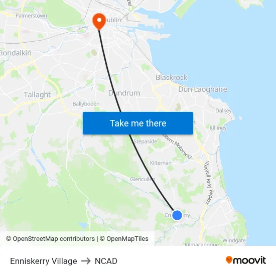 Enniskerry Village to NCAD map