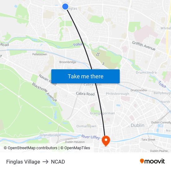 Finglas Village to NCAD map