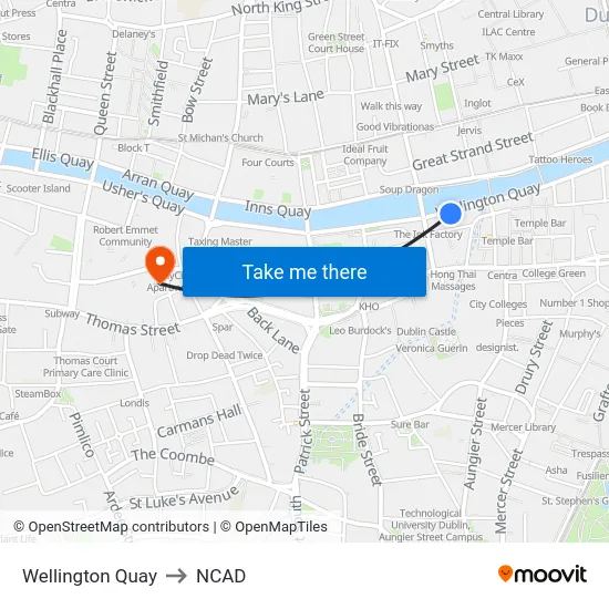 Wellington Quay to NCAD map