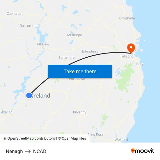 Nenagh to NCAD map