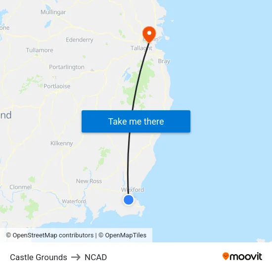 Johnstown Castle to NCAD map