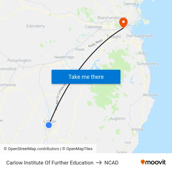 Carlow Institute Of Further Education to NCAD map