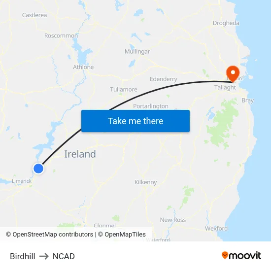 Birdhill to NCAD map