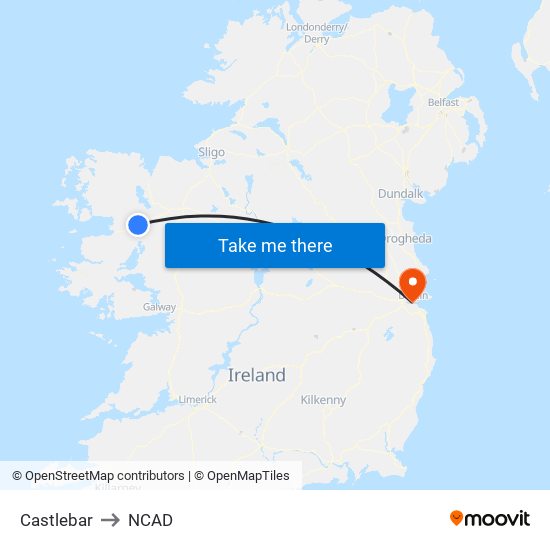 Castlebar to NCAD map