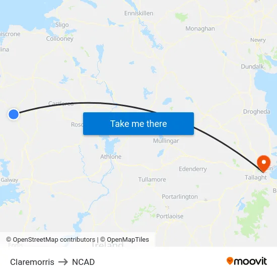 Claremorris to NCAD map
