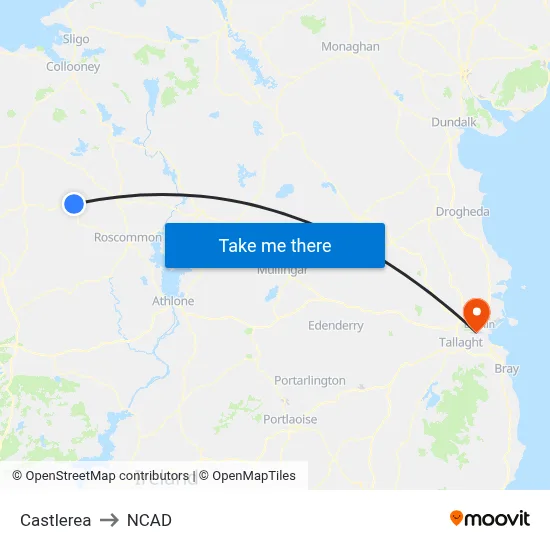 Castlerea to NCAD map