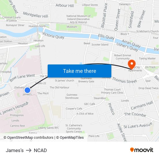 James's to NCAD map