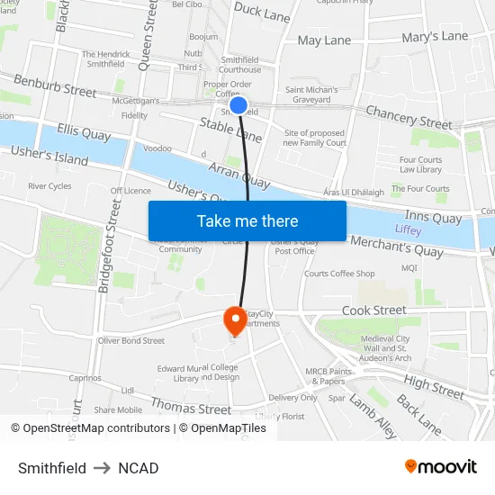 Smithfield to NCAD map