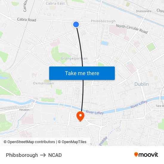 Phibsborough to NCAD map