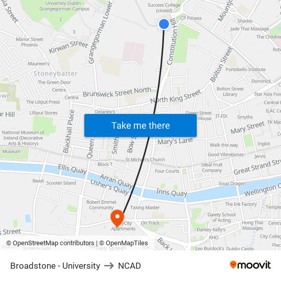 Broadstone - University to NCAD map