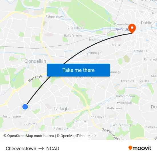 Cheeverstown to NCAD map