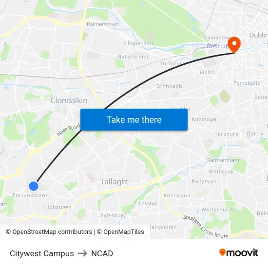 Citywest Campus to NCAD map