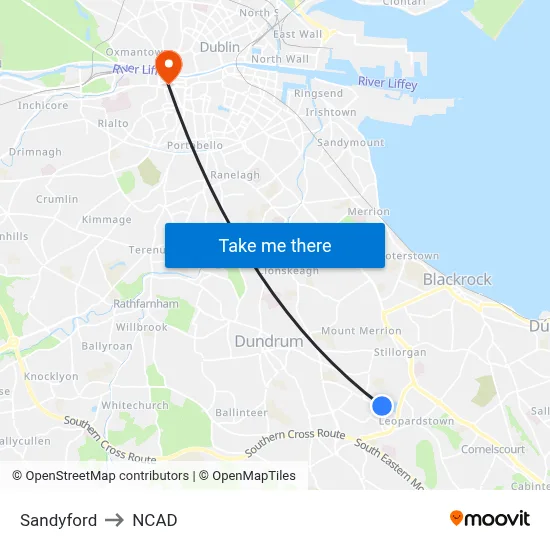 Sandyford to NCAD map