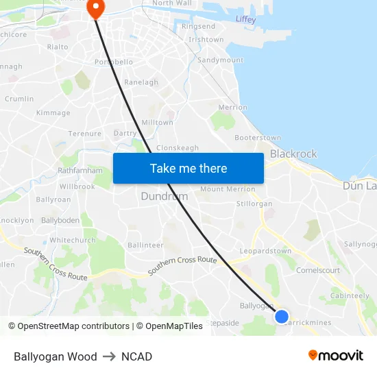 Ballyogan Wood to NCAD map