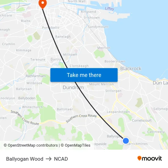 Ballyogan Wood to NCAD map