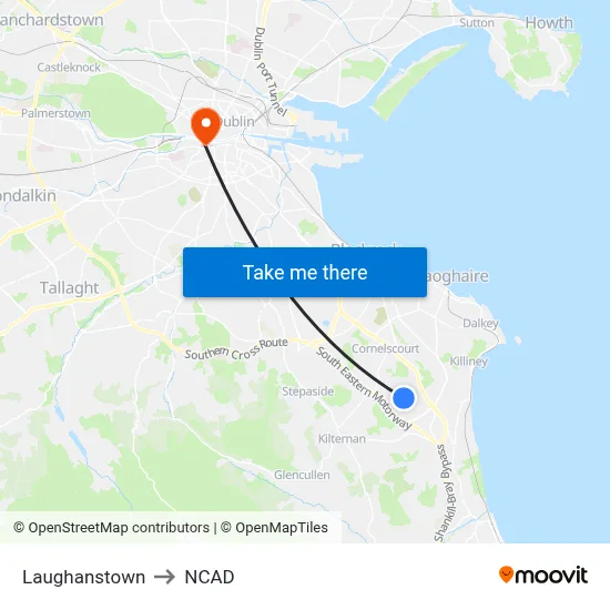 Laughanstown to NCAD map