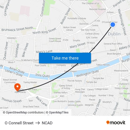 O Connell Street to NCAD map