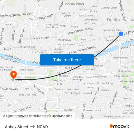 Abbey Street to NCAD map