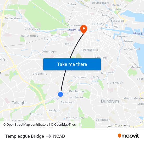 Templeogue Bridge to NCAD map