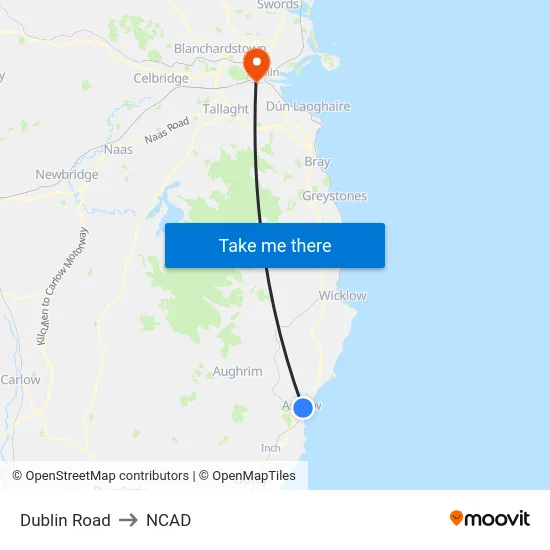 Dublin Road to NCAD map