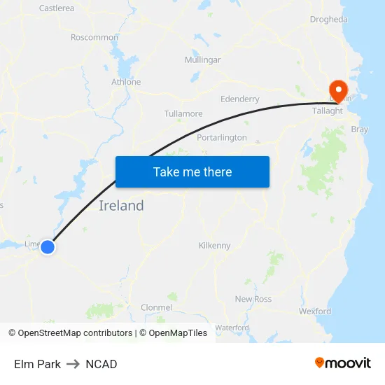 Elm Park to NCAD map