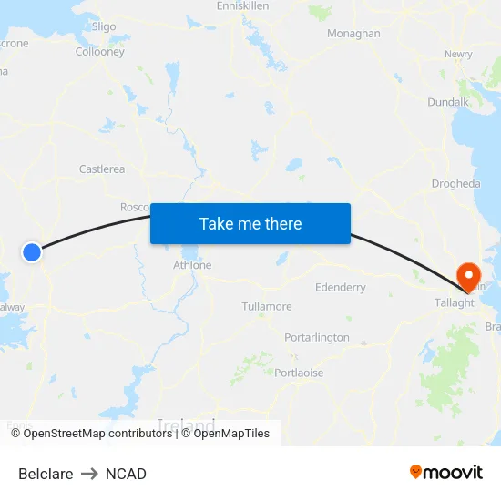 Belclare to NCAD map