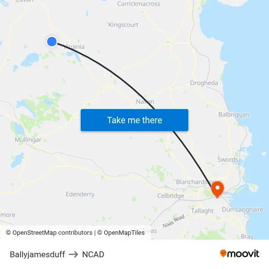 Ballyjamesduff to NCAD map