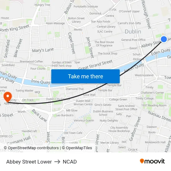 Abbey Street Lower to NCAD map