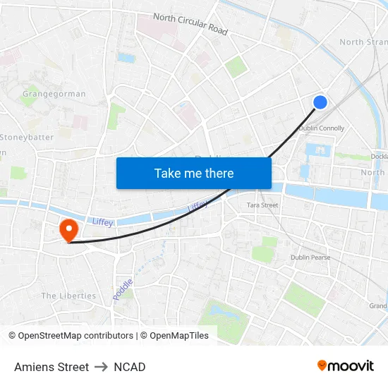 Amiens Street to NCAD map