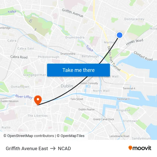 Griffith Avenue East to NCAD map