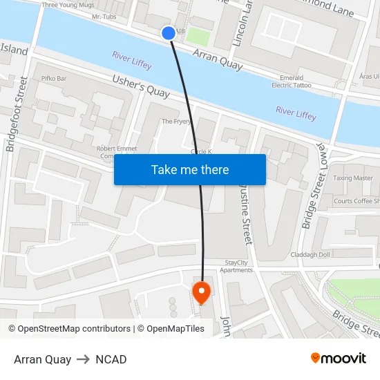 Arran Quay to NCAD map