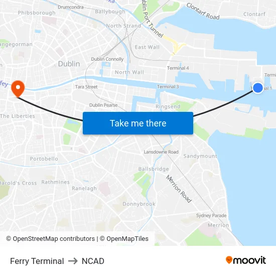 Ferry Terminal to NCAD map