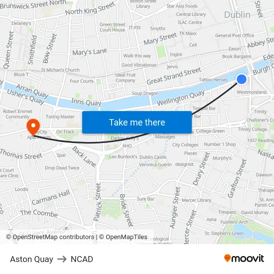 Aston Quay to NCAD map