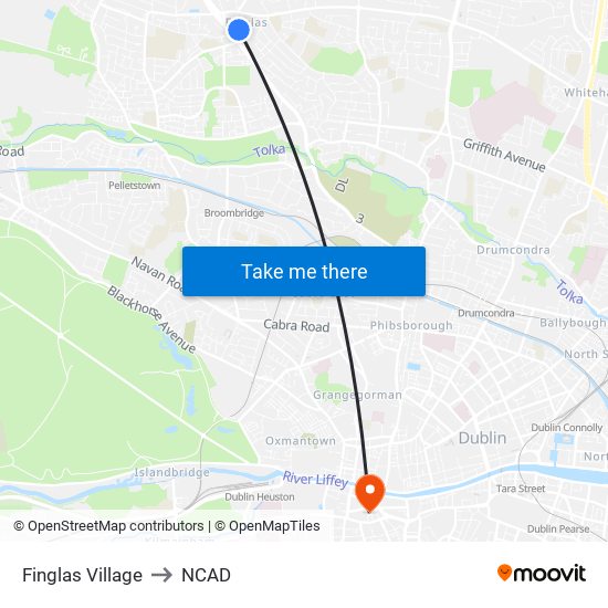 Finglas Village to NCAD map