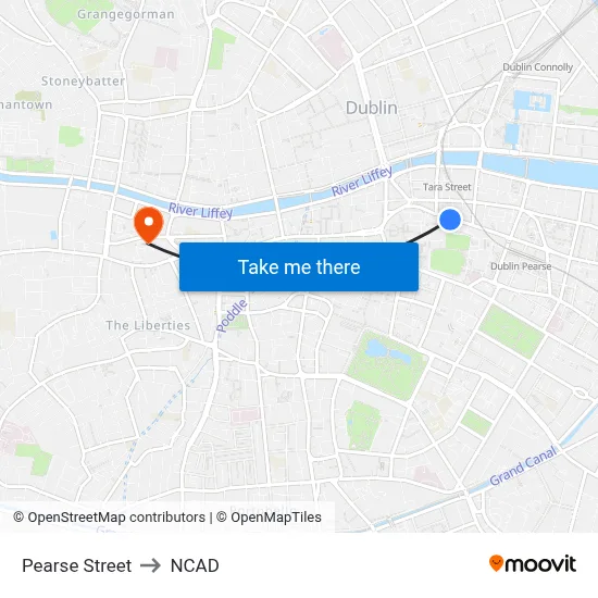 Pearse Street to NCAD map