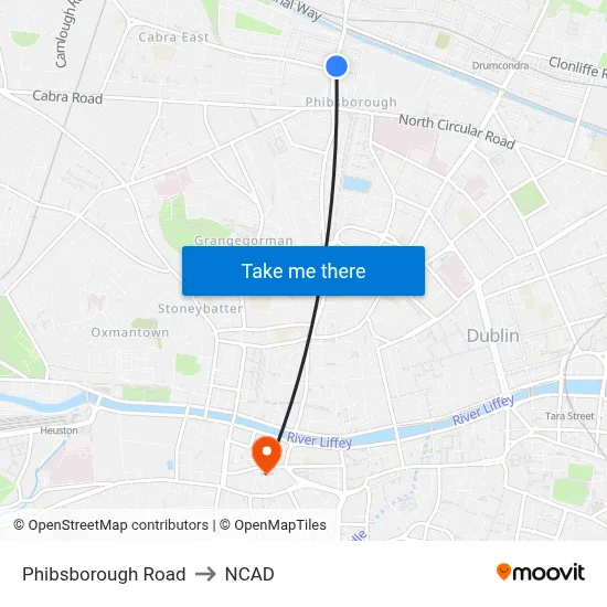 Phibsborough Road to NCAD map