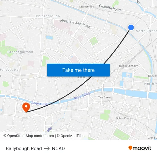 Ballybough Road to NCAD map
