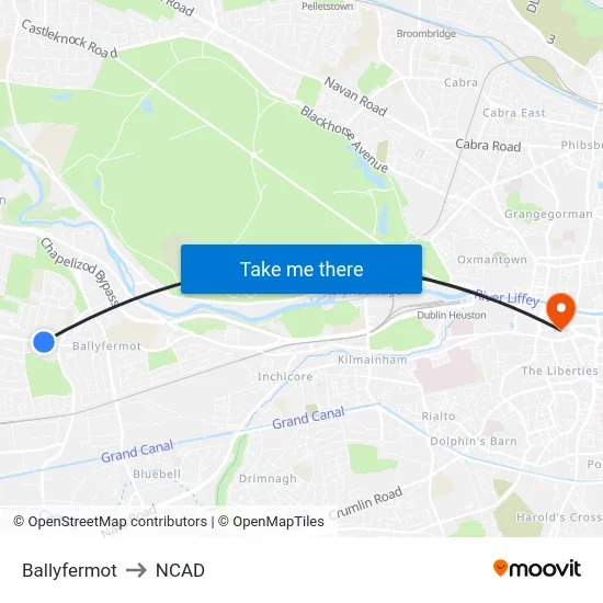 Ballyfermot to NCAD map