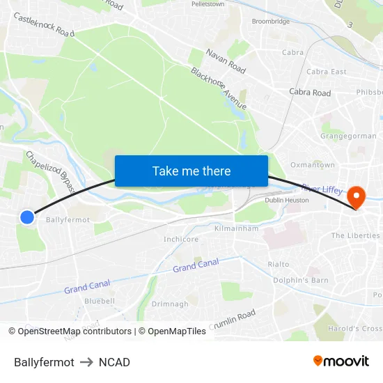 Ballyfermot to NCAD map