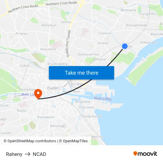 Raheny to NCAD map