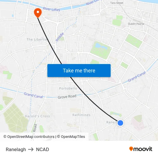 Ranelagh to NCAD map