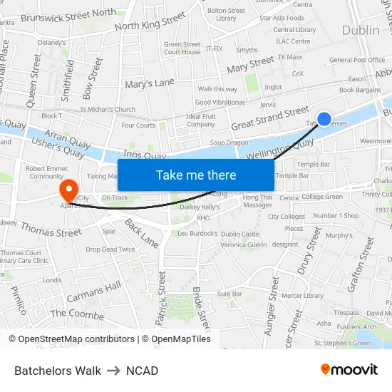 Batchelors Walk to NCAD map