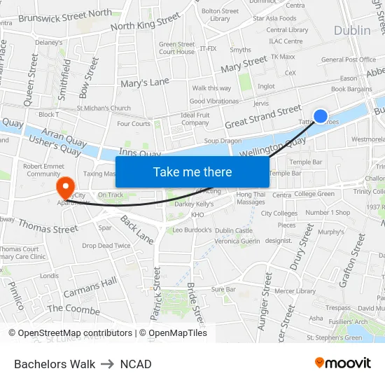Bachelors Walk to NCAD map