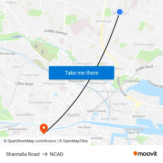 Shantalla Road to NCAD map