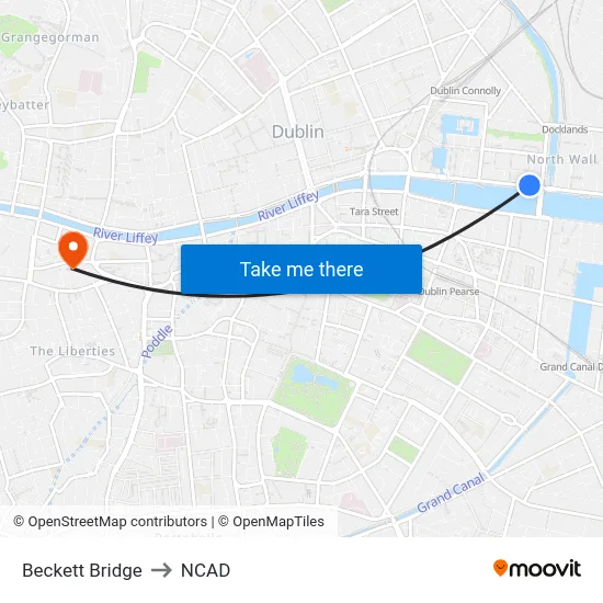 Beckett Bridge to NCAD map